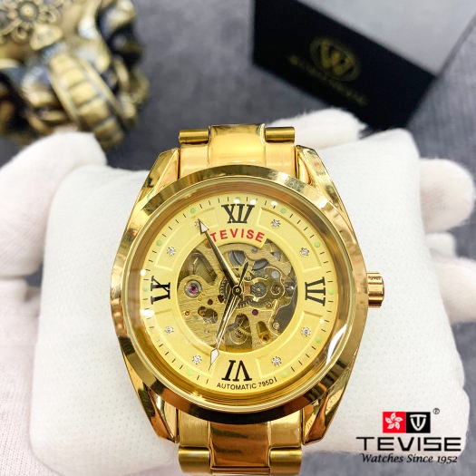 Đồng hồ cơ nam Tevise 795D chạy full kim dây kim loại (Full Gold)