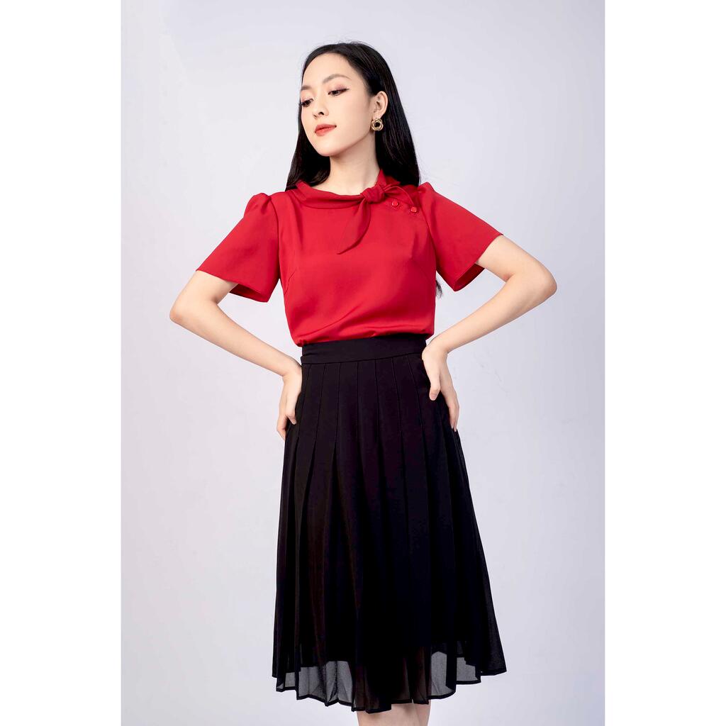 Áo sơ mi cổ tròn buộc nơ, tay cộc MMOutfit M-AO020121069