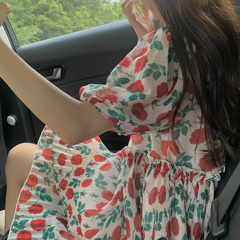 Đầm Hoa Tay Phồng Ngắn Xếp Ly Lưng Cao Thời Trang Hàn Quốc 176826 | BigBuy360 - bigbuy360.vn