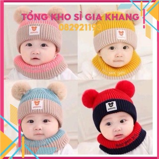 mũ,nón len 2 quả bông kèm khăn quàng cổ cực ấm cho bé