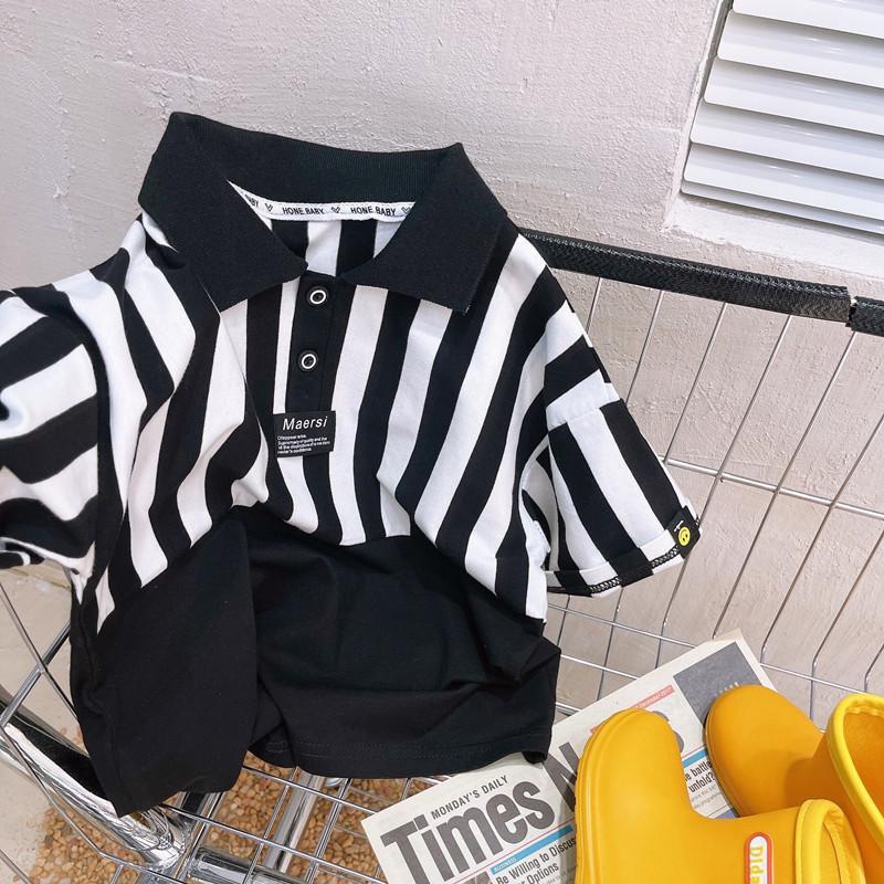 Áo Thun polo Tay Ngắn Cổ Sơ Mi Kẻ Sọc Dọc Thoáng Khí Phong Cách Phương Tây Thời Trang Mùa Hè Cho Bé Trai 0603