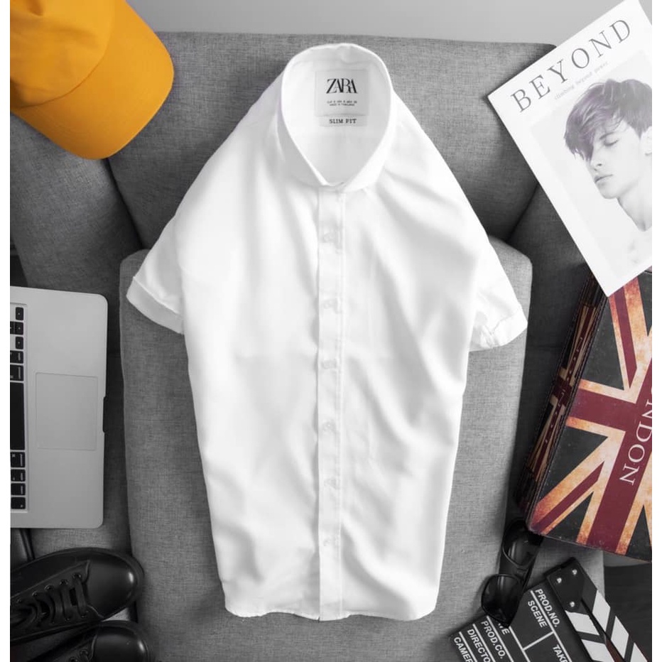 Áo sơ mi nam tay ngắn công sở, chất vải 100% cotton lụa mềm mịn cao cấp chống nhăn tốt.