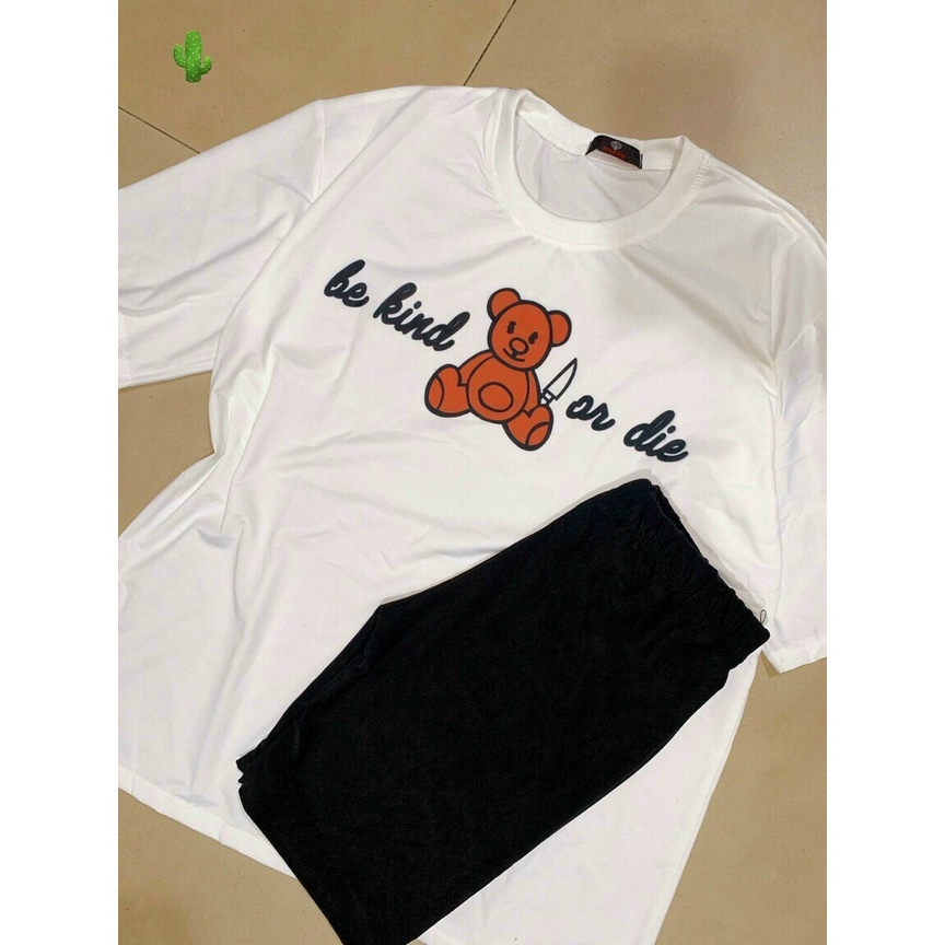 Sét Bộ Hàn Quốc Áo Thun In Gấu From Rộng Kết Hợp Quấn Ngố Lửng Đáng Yêu TTPK0309