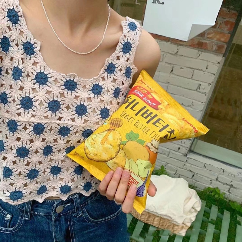 Áo Croptop Dệt Kim Thêu Họa Tiết Hoa Cúc Xinh Xắn Thời Trang Cho Nữ