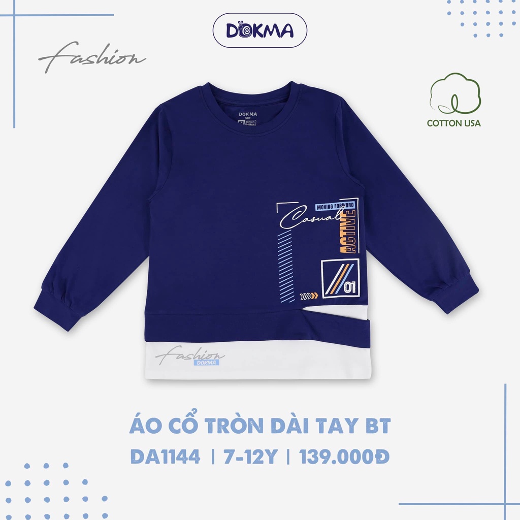 7-12Y Áo dài tay cổ tròn bé trai Dokma DA1144