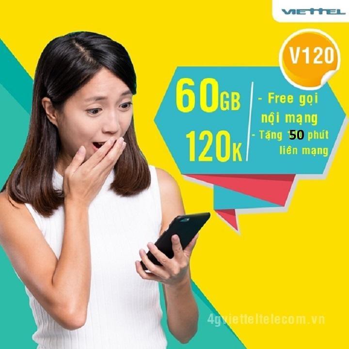 SIM V120 4G VIETTEL TẶNG 60GB/tháng Miễn Phí Gọi Nội Mạng Cả Tháng