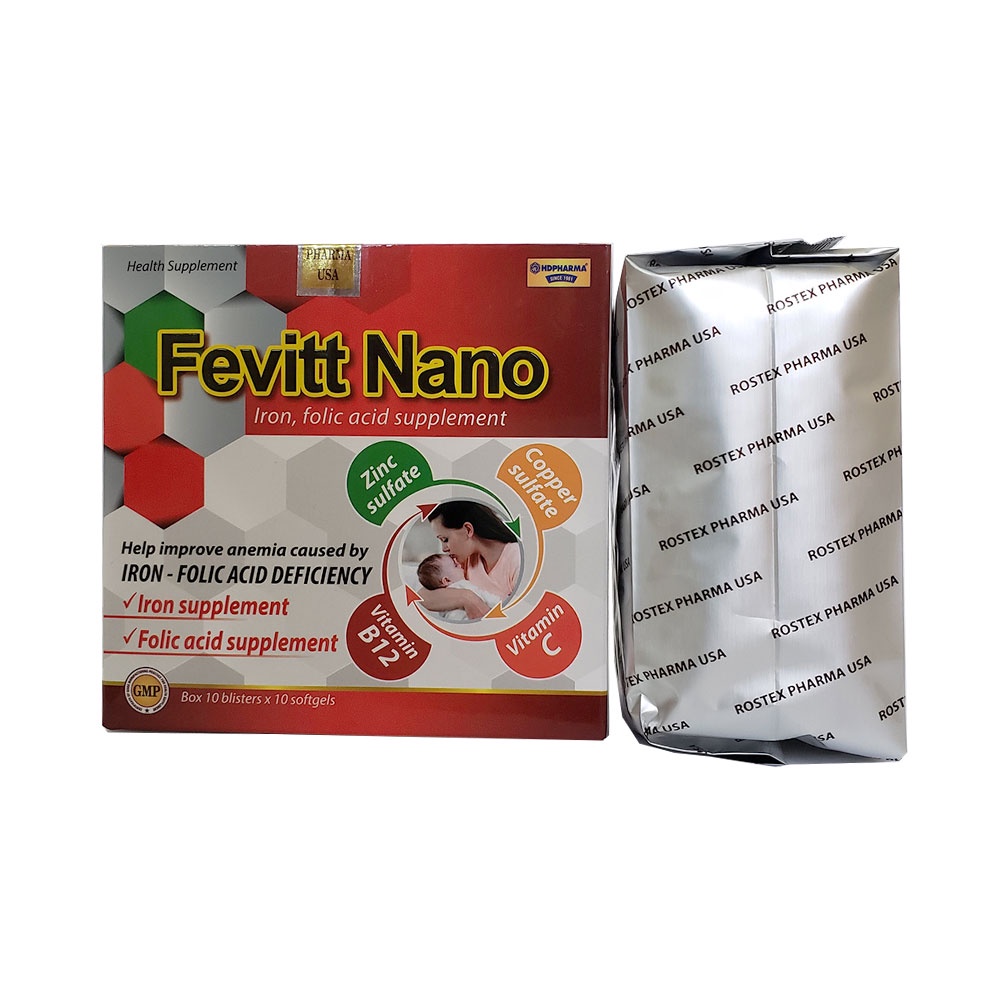 Viên uống bổ máu Fevitt Nano bổ sung Sắt acid folic cho người thiếu máu phụ nữ có thai cho con bú.suckhoechomoinha