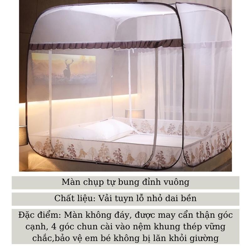 Màn chụp tự bung đỉnh vuông Mùng chụp chống muỗi tự bung gấp gọn nhiều kích thước
