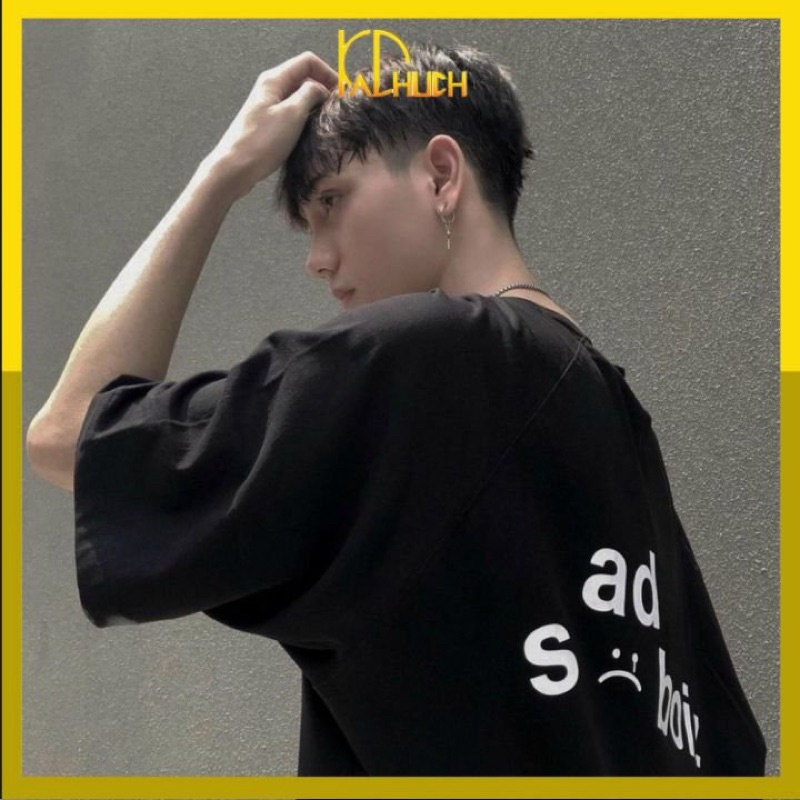 Áo phông tay lỡ unisex in sadboiz vải thun cotton 35/65 hàng bao đẹp