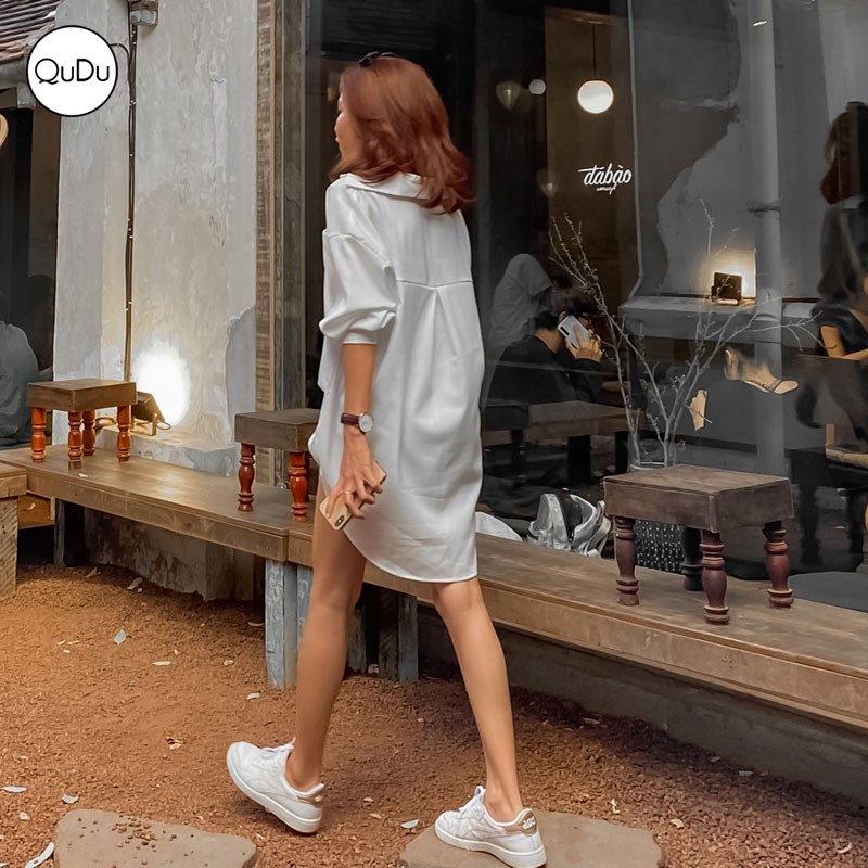 [Thiết Kế QuDu ] Áo Sơ Mi Nữ Dài Tay TRƠN Basic Unisex Dáng Rộng Trắng và Đen Kiểu Áo Sơ Mi Nữ Tay Dài Form Rộng Suông