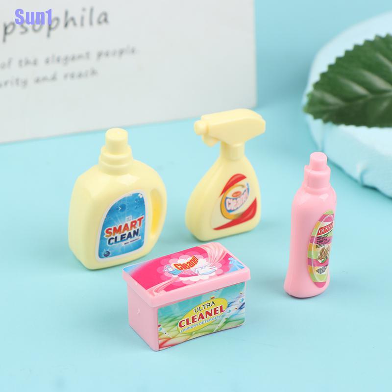 Bef&gt; 4Pcs/Set Doll Cleaning Bucket Detergent Laundry Detergent Toy Hand Basket Model