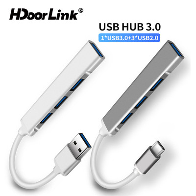 Bộ chuyển đổi HUB HdoorLink 4 cổng USB 3.0 Type C bằng kim loại sạc truyền dữ liệu tốc độ cao chia cho máy tính