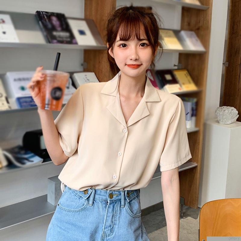 Áo sơ mi tay ngắn màu sắc đơn giản dành cho nữ