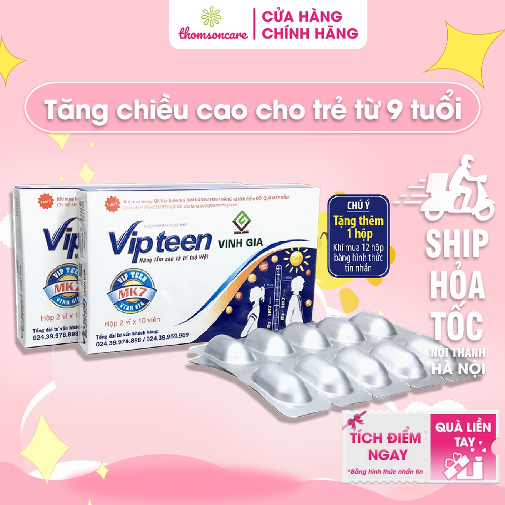 VIPTEEN - hỗ trợ tăng chiều cao cho trẻ từ 9 tuổi, dậy thì, tháp bé, bổ sung canxi D3 - Chính hãng Có tem tích điểm