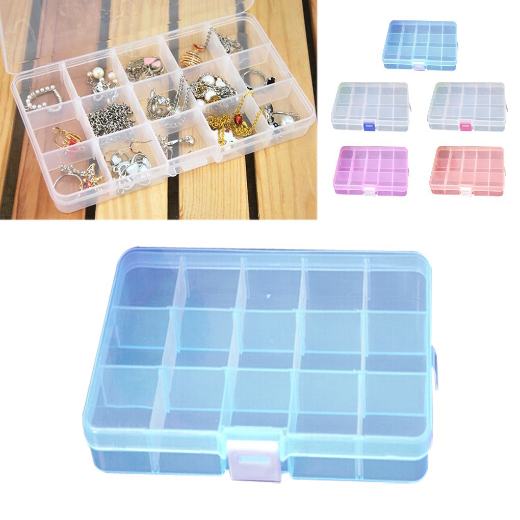 15 Slots Adjustable Jewelry Storage Box Case Organizer Beads