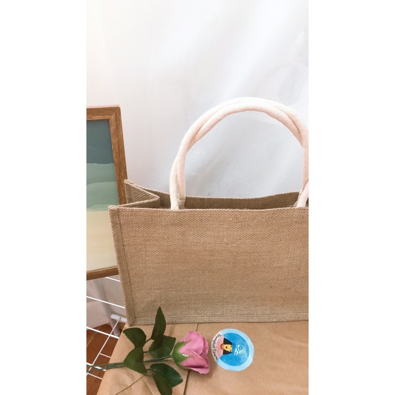 Túi cói bố trơn 33x24x12cm