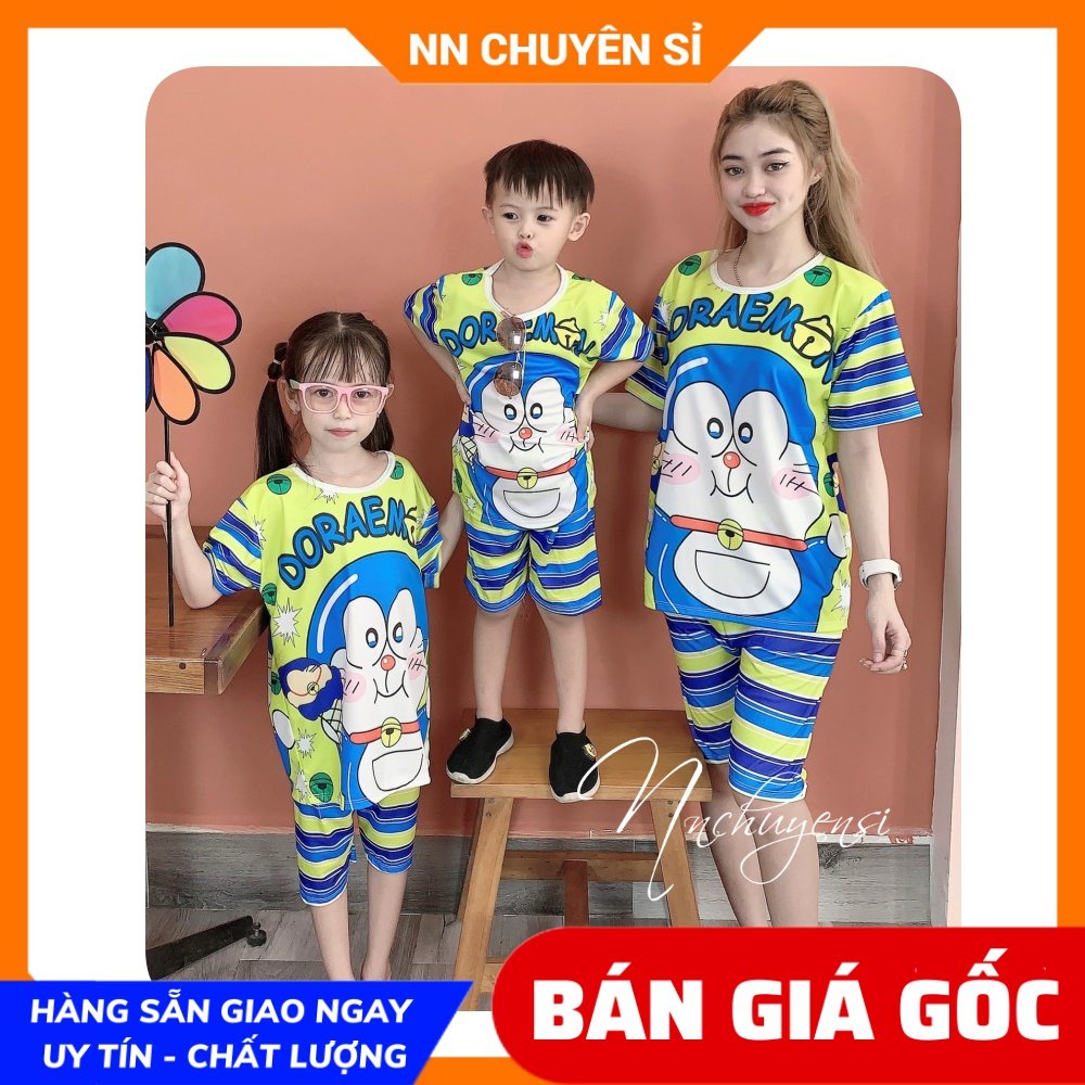 Đồ bộ bé trai bé gái size đến 70kg chất thun mềm mát in hình Doremon dễ thương Bộ thun đùi lửng sát nách - 3 lỗ DBRB