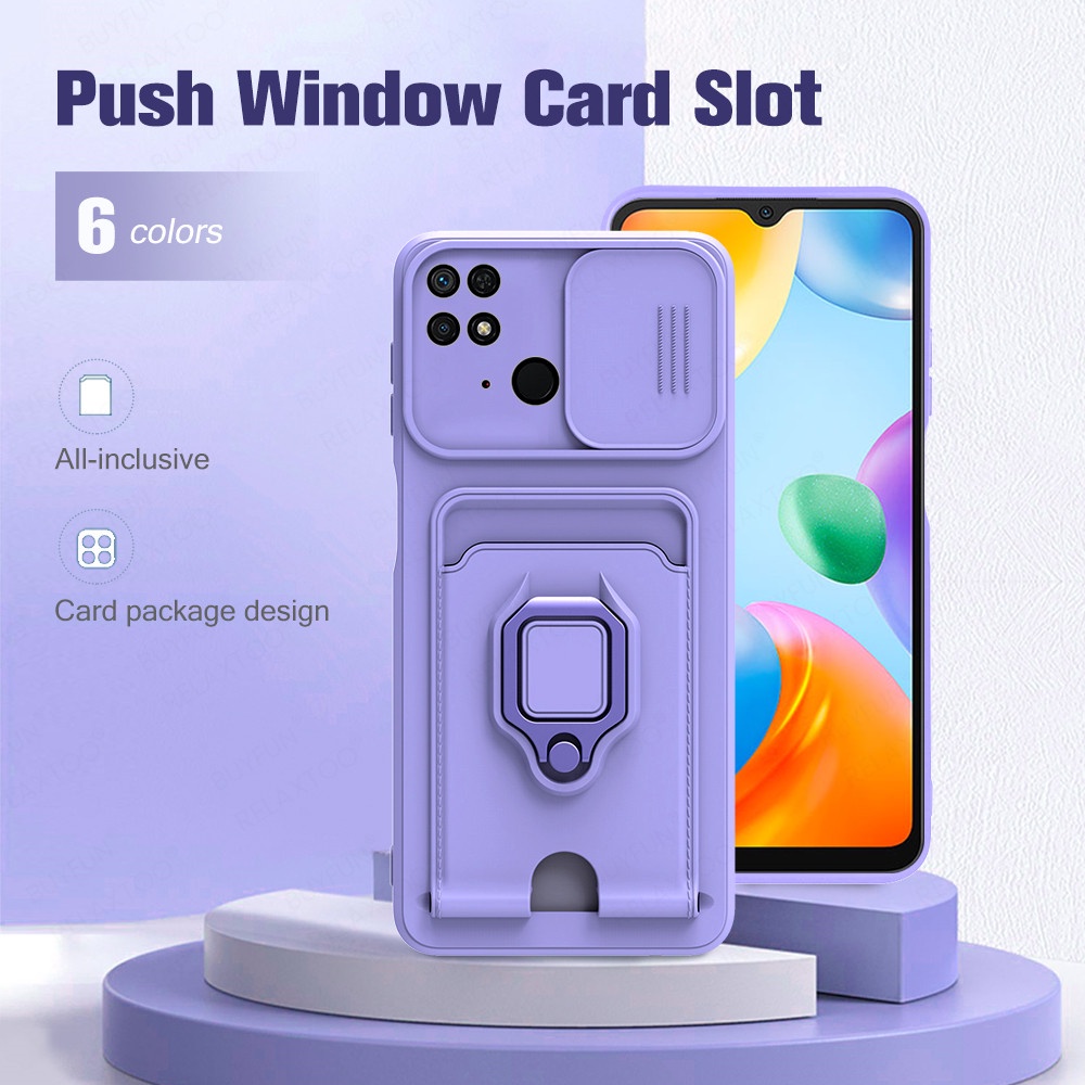 For Xiaomi Redme 10C Case Plus Camera Silicone Coque Redmi10C Redmy 10 C 6.71" Car Magnetic Holder Stand Card Wallet Back Cover