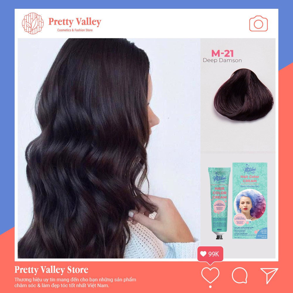 Kem nhuộm tóc màu tím đen MOLOKAI, kem nhuộm tóc siêu dưỡng chứa collagen tảo biển - Pretty Valley Store