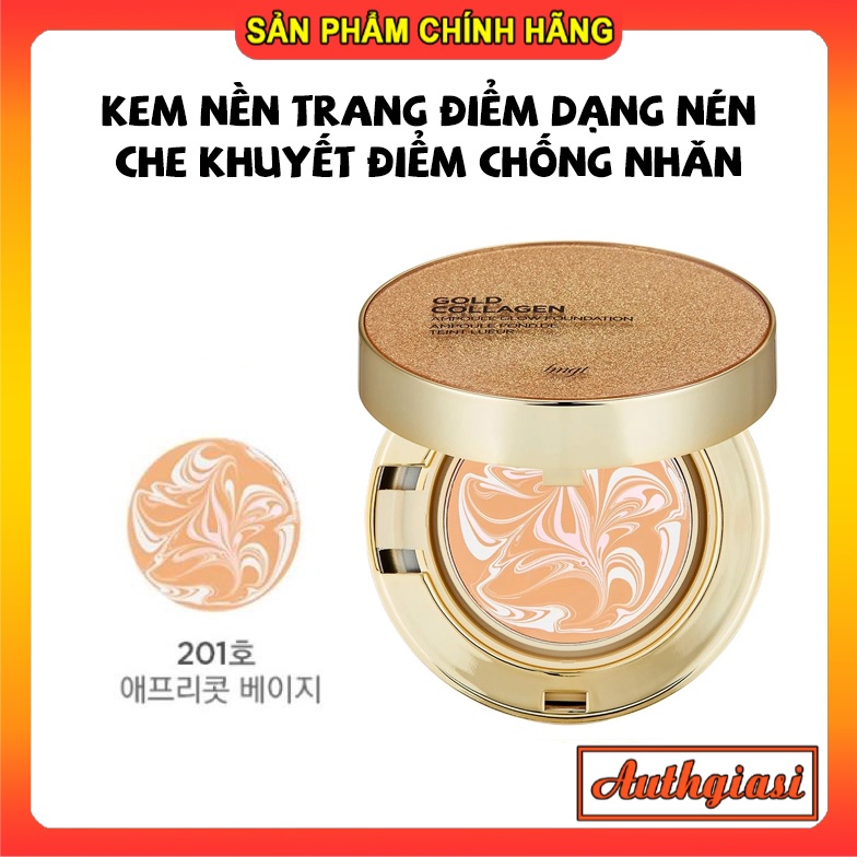 Kem nền Phấn Tươi THE FACE SHOP Gold Collagen Ampoule Glow Foundation TFS V201 Trắng Hồng mềm mịn rạng rỡ