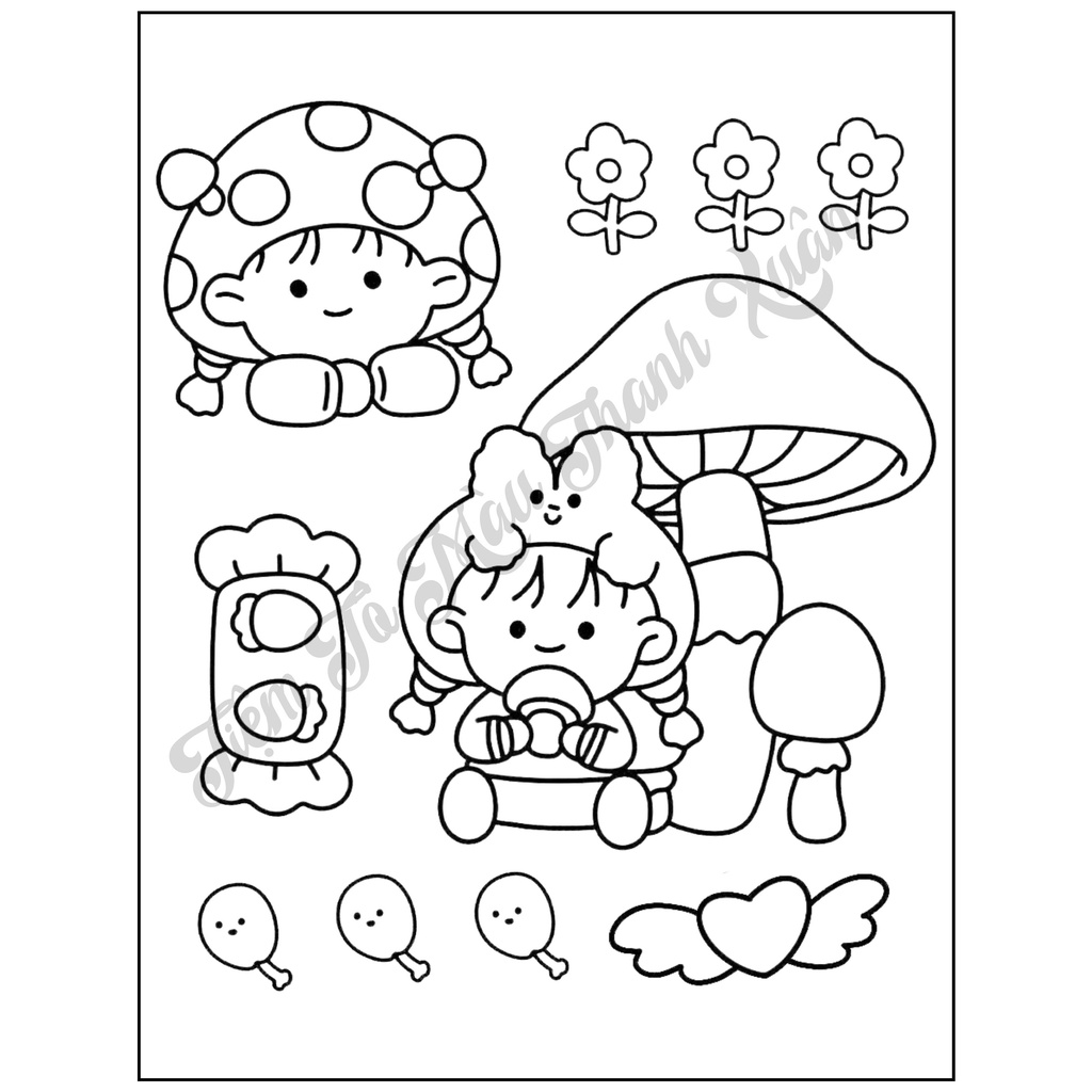 Set 50 Tờ Tranh Tô Màu Bé Gái Xinh Xắn Tô Màu Sáp, Màu Chì - Tiệm Tô Màu Thanh Xuân