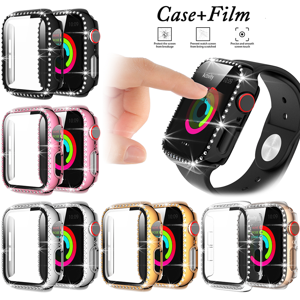 ☆YOLA☆ Women Screen Protector Accessories Diamond Case Cover Luxury 40mm 44mm HD Protective Case+Film/Multicolor