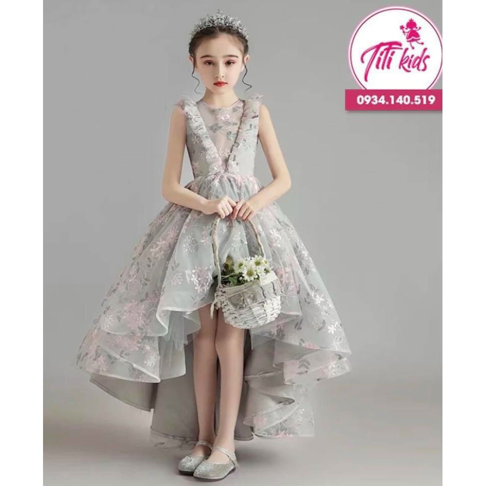 Đầm Công Chúa Bé Gái TiTiKids Xám Hoa