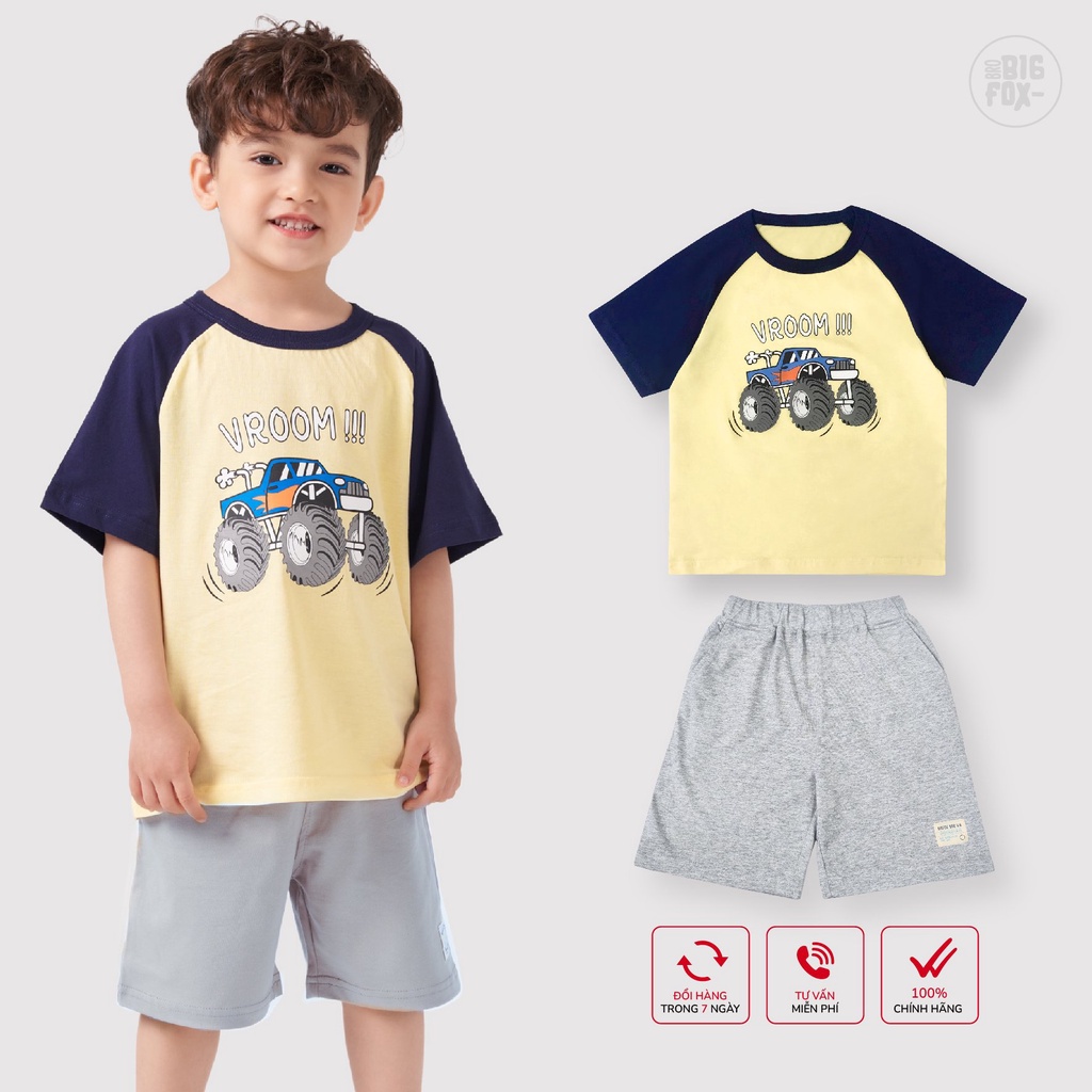 Bộ đồ quần áo cho bé trai cộc tay Bigfox - Miss Meow mặc mùa hè dáng lửng chất liệu cotton size trẻ em 3,4,5,6,7,8 tuổi