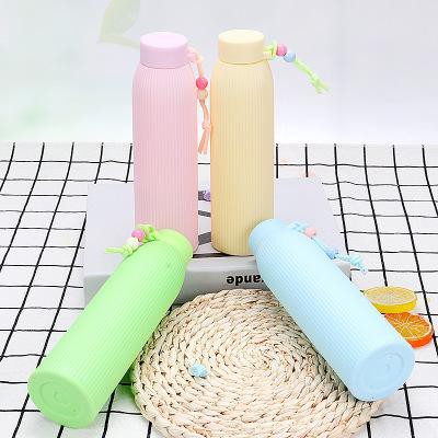 Bình nước pastel có sọc kẻ 300ml BN35 giữ nhiệt thuỷ tinh bọc nhựa