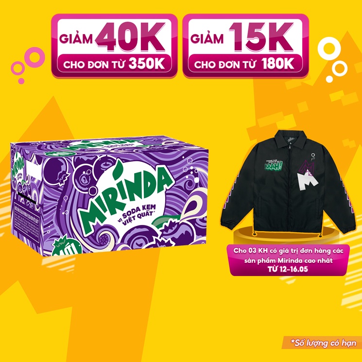 Thùng 24 Chai Nước Ngọt Có Gaz Mirinda Soda Kem Việt Quất (330ml/chai)