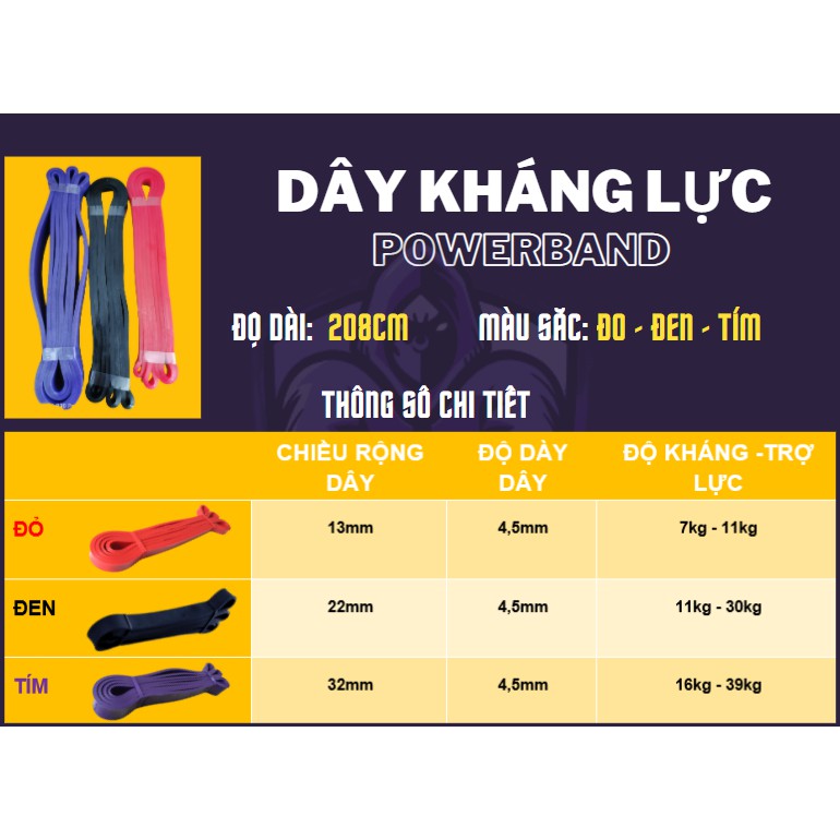 Dây Đa Năng Hỗ Trợ Tập Luyện Powerband | Dây Kháng Lực Tập Toàn Thân | Dây kháng lực đàn hồi dùng để tập thể dục