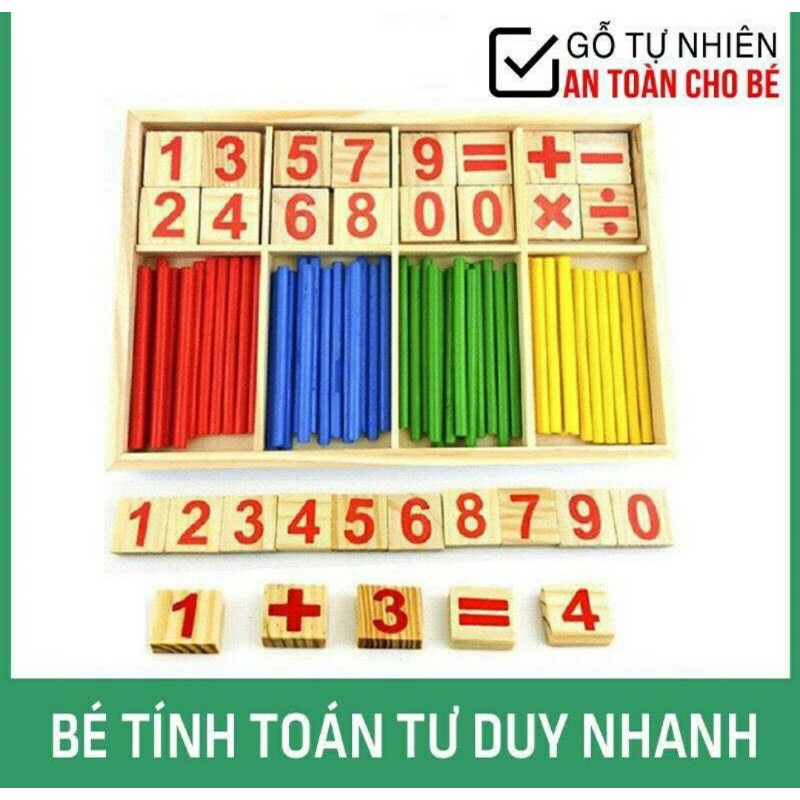 Bộ que tính học toán bằng gỗ – bảng tính que học toán cho bé