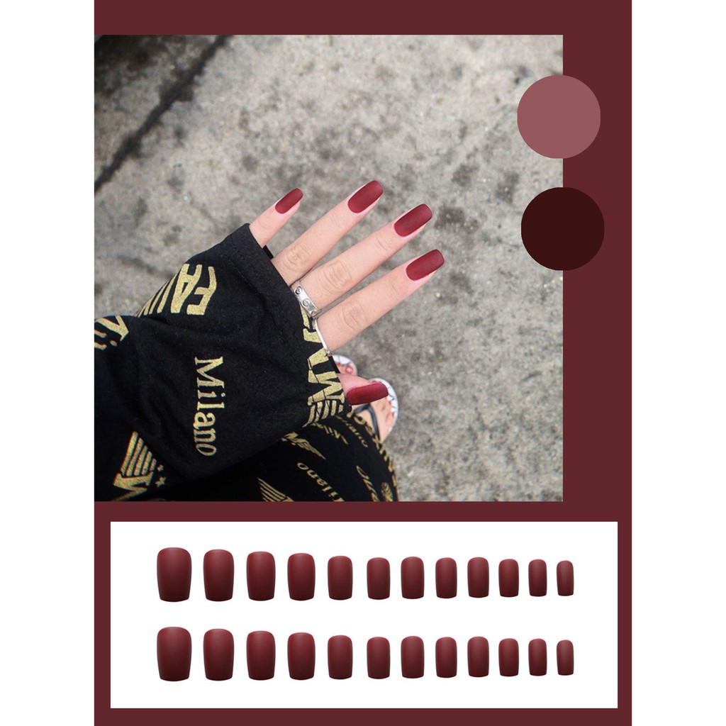 Bộ 24 móng tay giả Nail Nina hoạ tiết màu mận chín mã 482【Tặng kèm dụng cụ lắp】