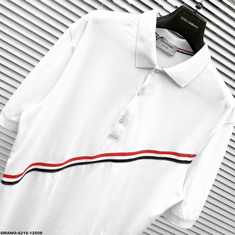 [FREE SHIP] Áo polo Thom Browne sọc đỏ [2022]⚜️Áo phông Thom Browne vạch kẻ sọc chéo ✅