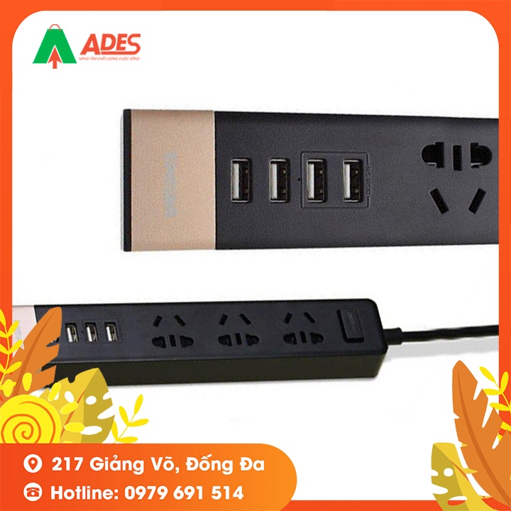 Ổ cắm Remax RUS2 - Bảo Hành Chính Hãng 6 Tháng - Ổ Cắm Kèm 4 Cổng Sạc USB