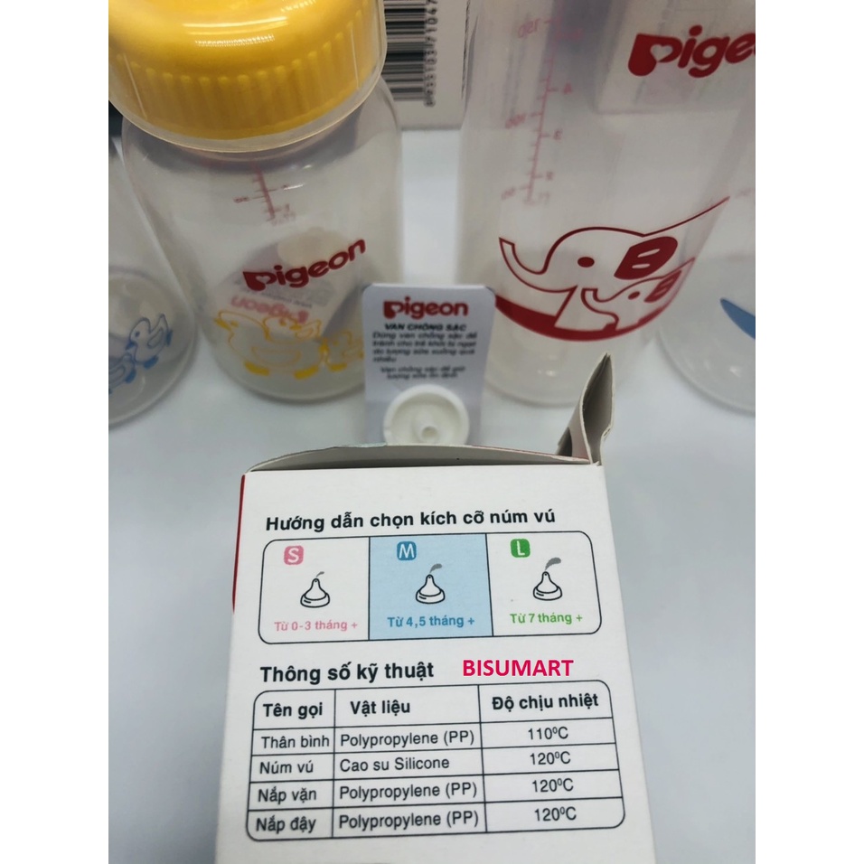 COMBO 3 Bình Sữa cổ hẹp Pigeon 240ml - Bình Sữa PP Tiêu Chuẩn ( BPA Free)