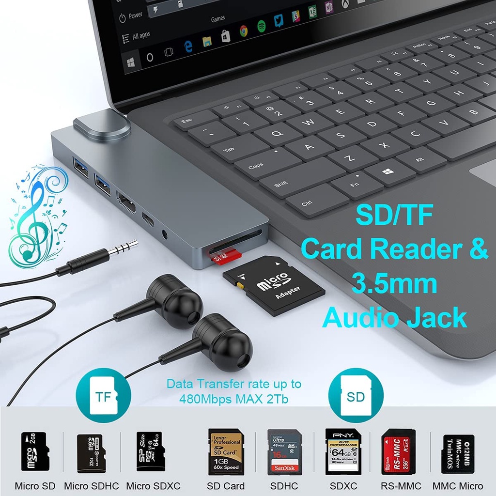 Đế Gắn laptop Bề Mặt microsoft 3 / 4 4k hdmi / gigabit / 60w usb-c pd, 2 usb 3.0