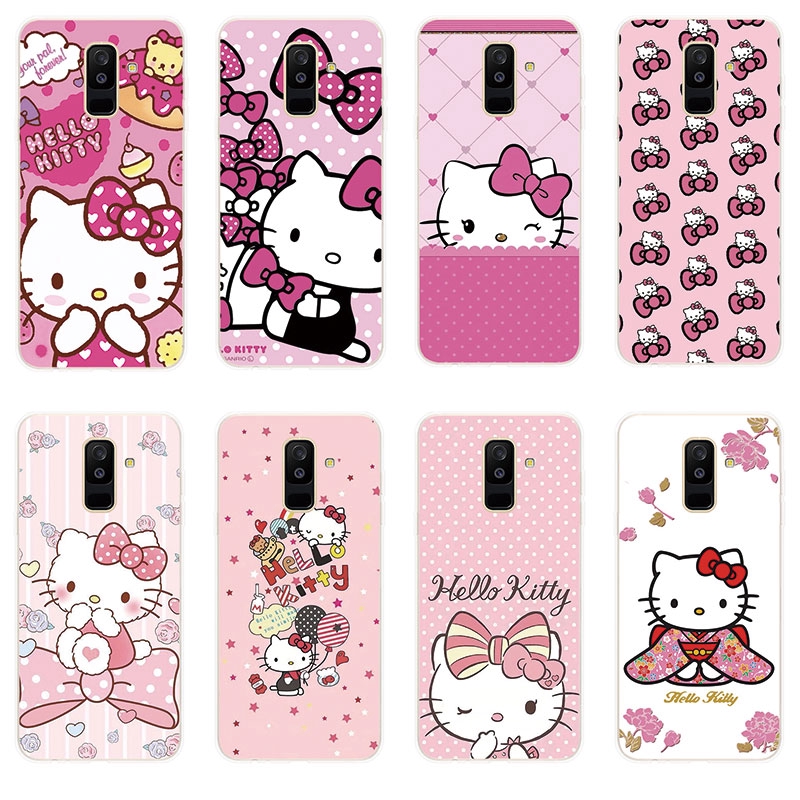 Ốp lưng TPU mềm Samsung Galaxy A6 A6+ Plus A7 A8 A8+ Plus A9 2018 Hello Kitty hoa văn