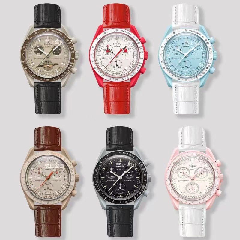 Dây Đeo Bằng Da Thật 20mm Chống Nước Có Khóa Bướm Màu Vàng Hồng Cho Omega X Swatch