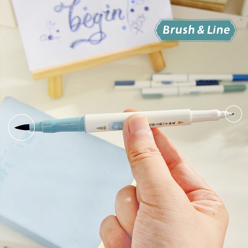 Set 4 Bút Lông Hai Đầu Kèm Cọ Viết Thư Pháp Màu Sắc Retro C7125