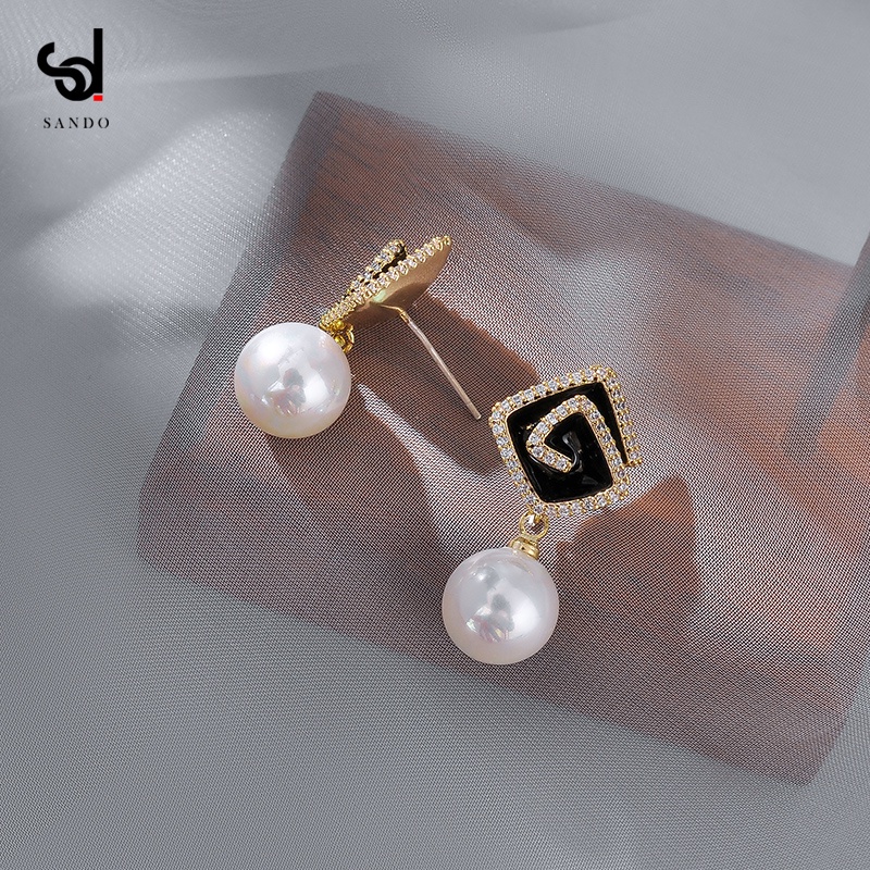 Khuyên Tai Hình Bông Hoa Màu Đen Đính Ngọc Trai Nhân Tạo Thời Trang Hàn Quốc 2022