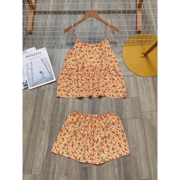 Bộ lụa 2 dây babydoll mặc nhà mát