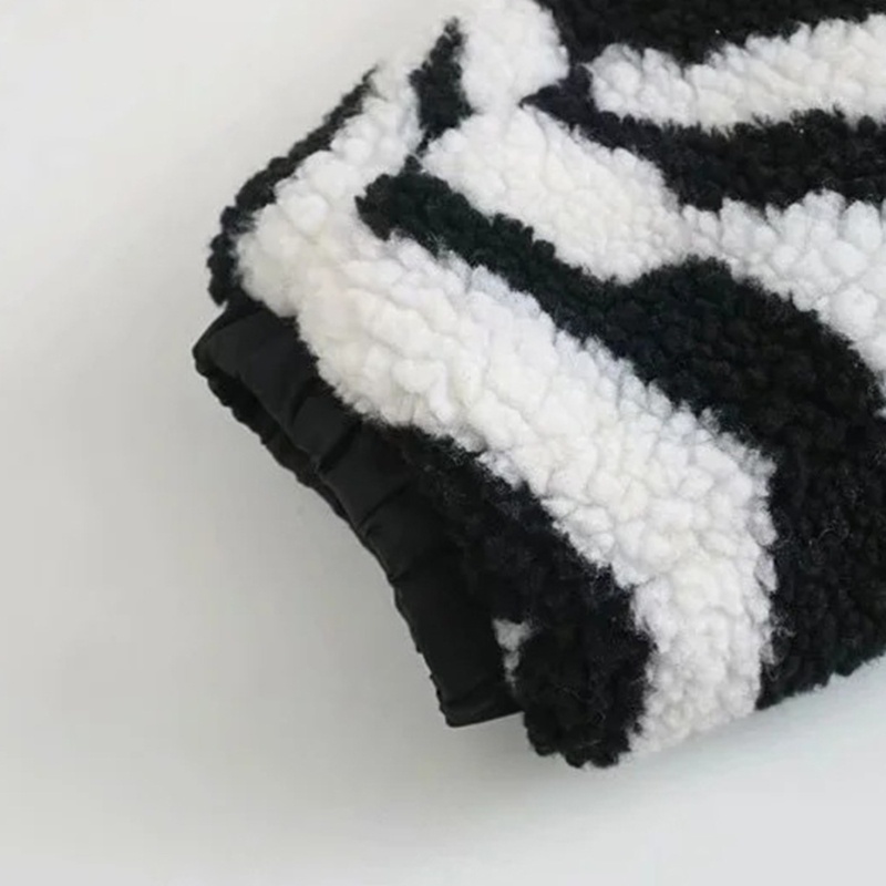 Áo khoác tay dài họa tiết da ngựa vằn khóa kéo làm bằng lông thú giả giữ ấm vào mùa đông dáng ngắn cao cấp