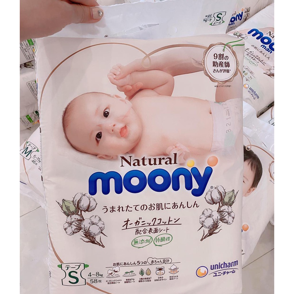 Tã Dán /Tả Bỉm Quần Moony Natural Siêu Cao Cấp Đủ Size NB63/S58/M46/L36