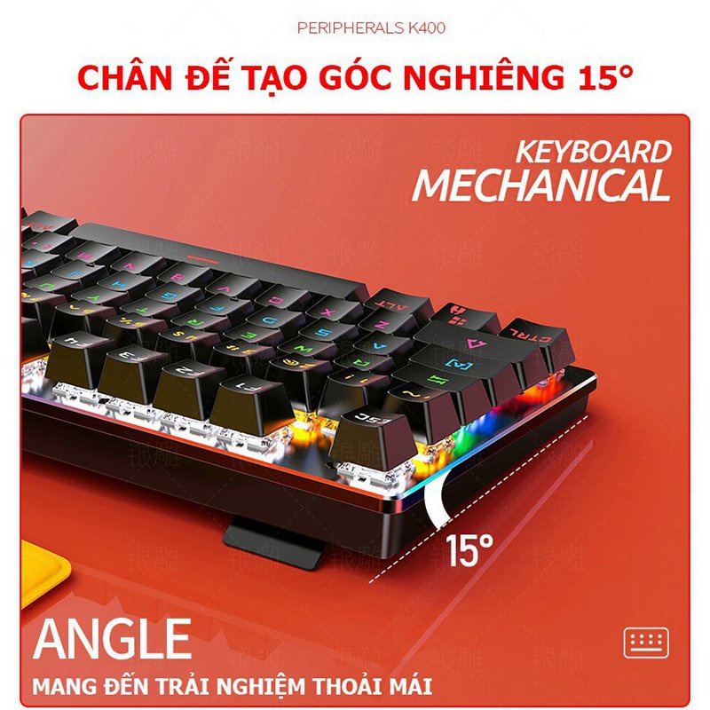 Bàn Phím Cơ Gaming K400 87 Phím Thông Dụng Tích Hợp LED Rainbow 9 Chế Độ- Dành Cho Game Thủ - Streamer