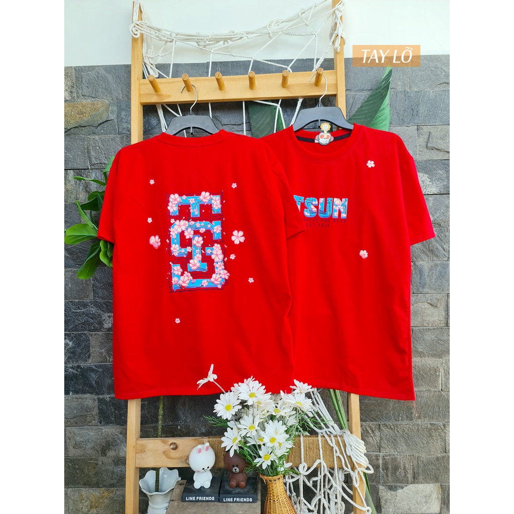 Áo phông áo thun nam nữ tay lỡ from rộng freesize chất cotton thoáng mát in hoa đào mokishop