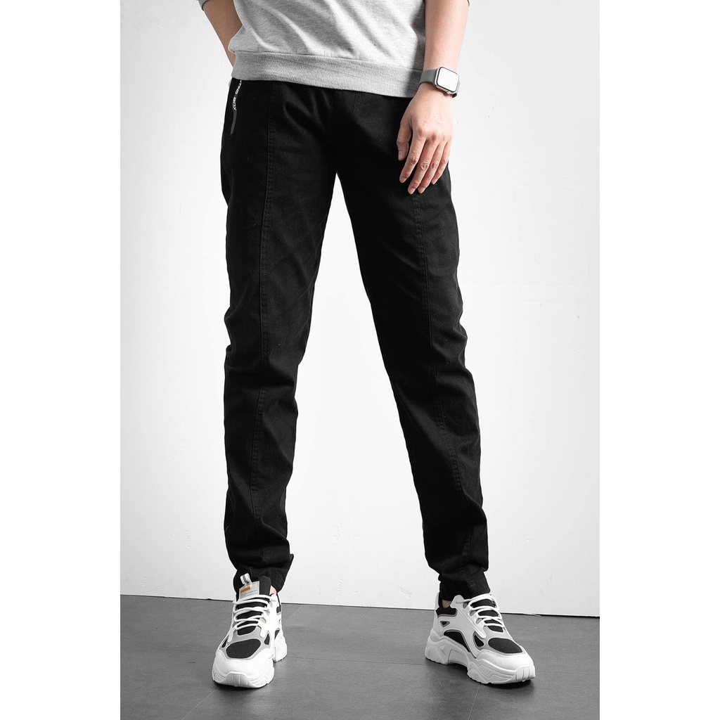 Quần kaki đen ống suông kéo khóa dáng slimfit trẻ trung
