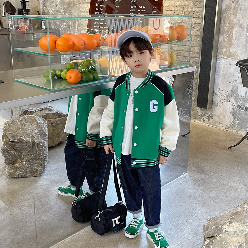 Áo khoác bóng chày BXPB 100170 dài tay dáng rộng phong cách Hàn Quốc thời trang mùa thu cho bé trai 3-15 tuổi