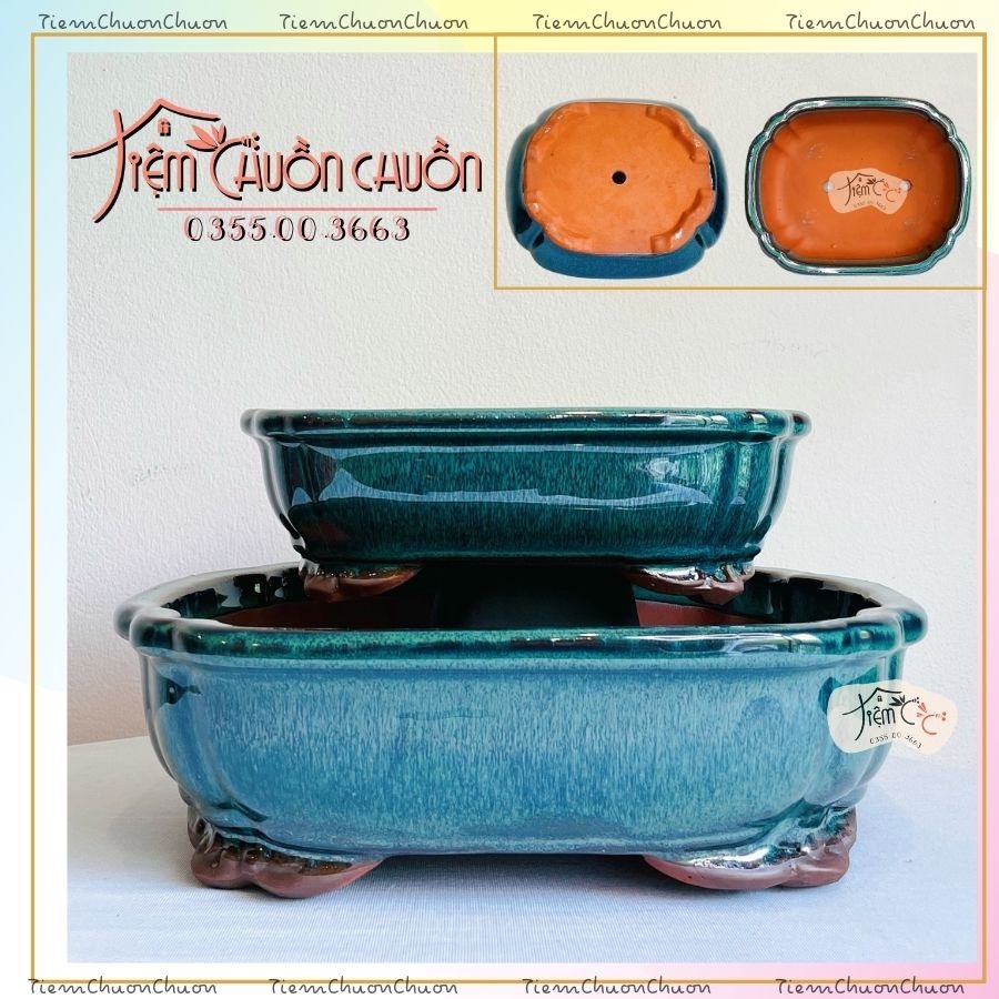 Set Chậu Gốm Áng Mây Men Ngọc Cỡ Lớn - chậu trồng cây bonsai - tiemchuonchuon , Gốm Bát Tràng