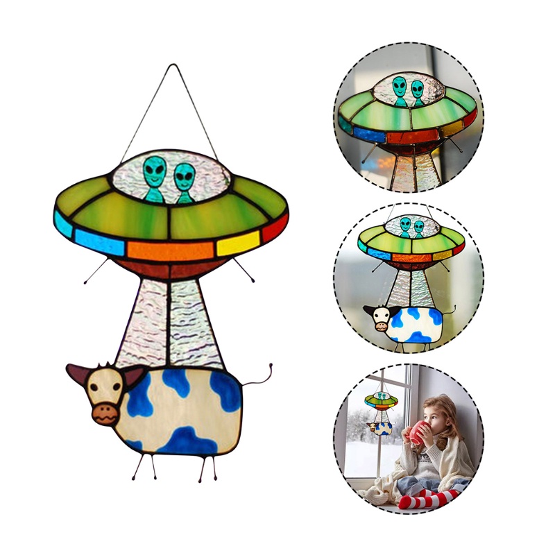 Phụ Kiện Trang Trí Sân Vườn Hình Bò UFO Bằng Kính Độc Đáo